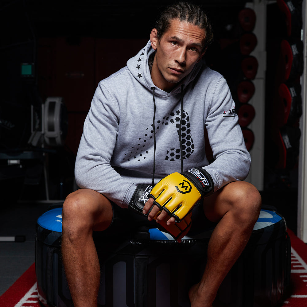 Apex Icon Mens Hoodie - Grey front, Sam Creasey, cage warriors gloves